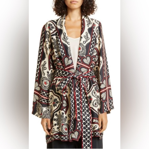 Farm Rio Passion Scarf Wrap kimono black and ivory size L NWT - Picture 4 of 8